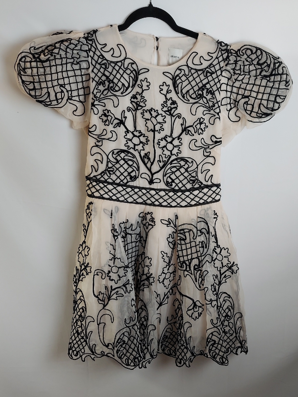 Maeve Ivory Dress with Black Embroidery